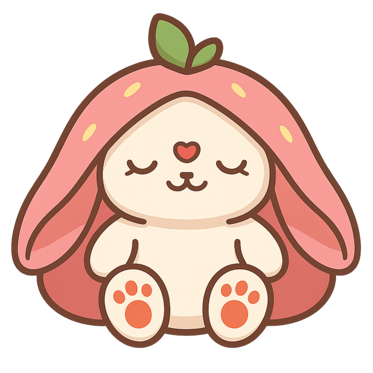 Cartoon character with a strawberry hat on a white background